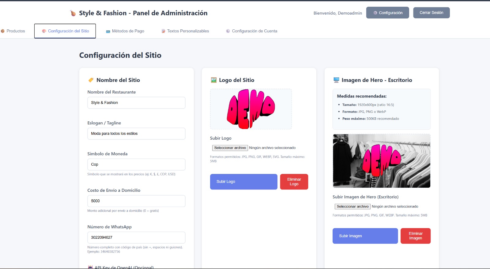 Configuración de tienda online - Software para restaurantes y catálogos digitales